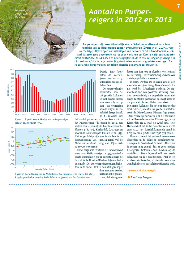 Omslag Aantallen Purperreigers in 2012 en 2013