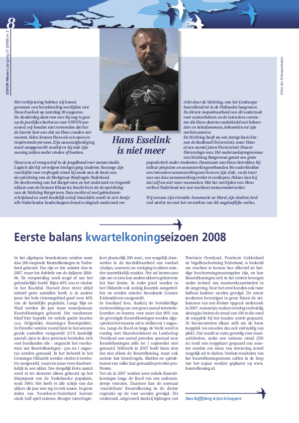 Omslag Eerste balans kwartelkoningseizoen 2008