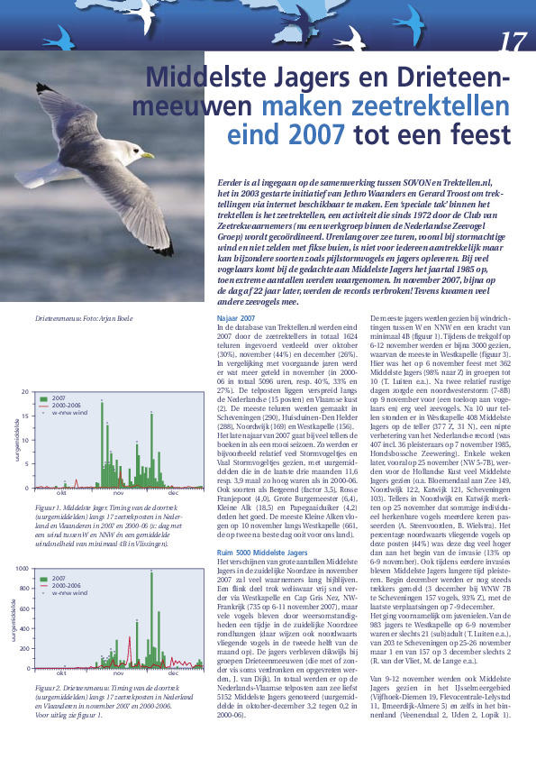 Omslag Middelste Jagers en Drieteenmeeuwen maken zeetrektellen eind 2007 tot een feest