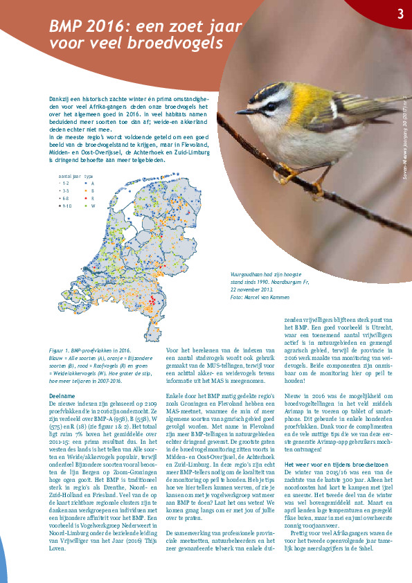 Omslag BMP 2016: een zoet jaar voor veel broedvogels