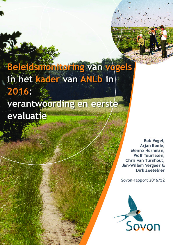 Omslag Beleidsmonitoring van vogels in het kader van ANLb in 2016: verantwoording, eerste evaluatie en aandachtspunten