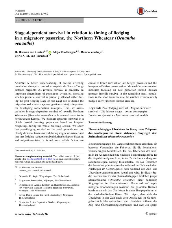 Omslag Stage-dependent survival in relation to timing of fledging