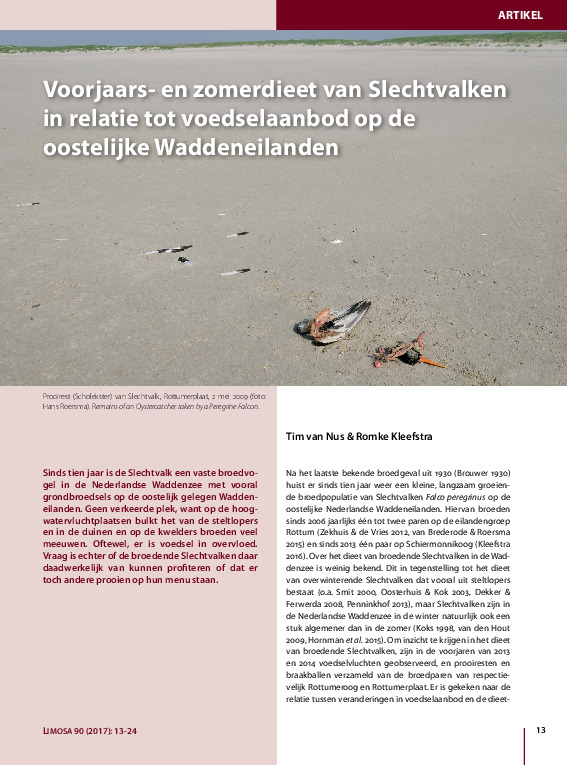 Omslag Voorjaars- en zomerdieet van Slechtvalken in relatie tot voedselaanbod op de oostelijke Waddeneilanden