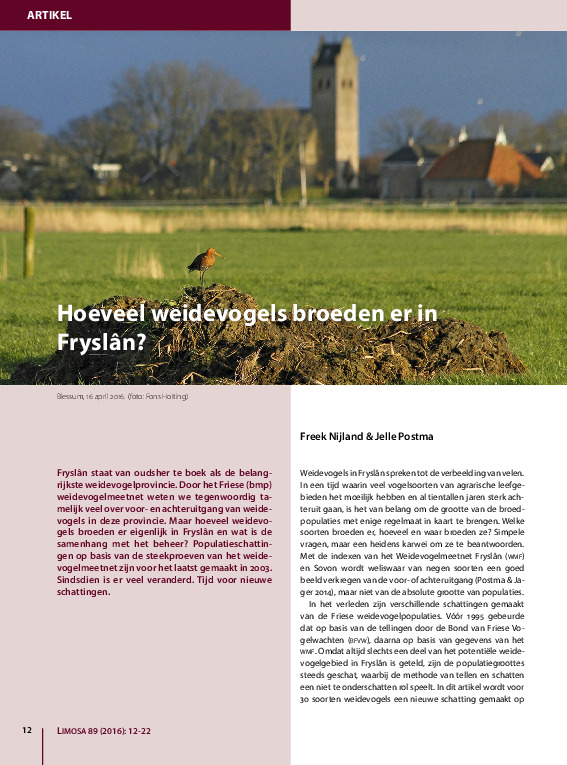 Omslag Hoeveel weidevogels broeden er in Fryslân?