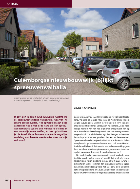 Omslag Culemborgse nieuwbouwwijk (b)lijkt spreeuwenwalhalla