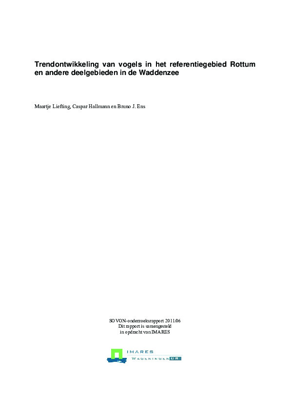 Omslag Trendontwikkeling van vogels in het referentiegebied Rottum en andere deelgebieden in de Waddenzee