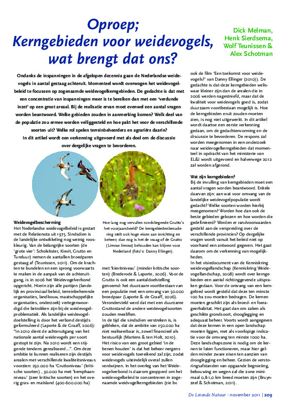 Omslag Kerngebieden voor weidevogels, wat brengt dat ons?