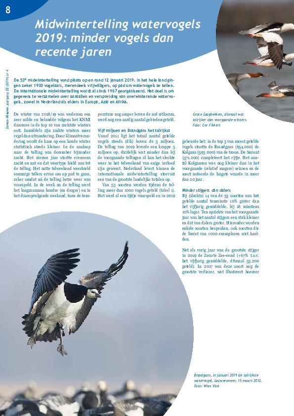 Omslag Midwintertelling watervogels 2019: minder vogels dan recente jaren