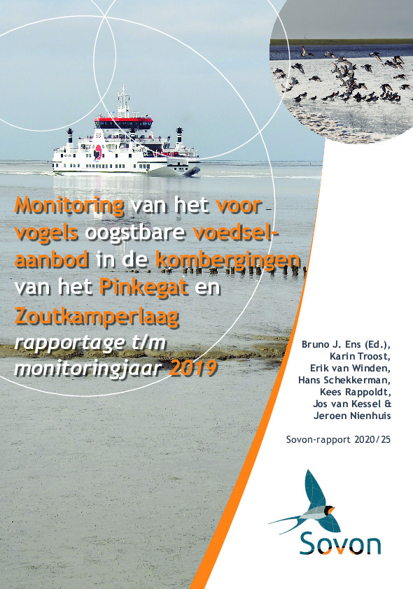 Omslag Monitoring van het voor vogels oogstbare voedselaanbod in de kombergingen van het Pinkegat en Zoutkamperlaag - rapportage tot en met monitoringjaar 2019