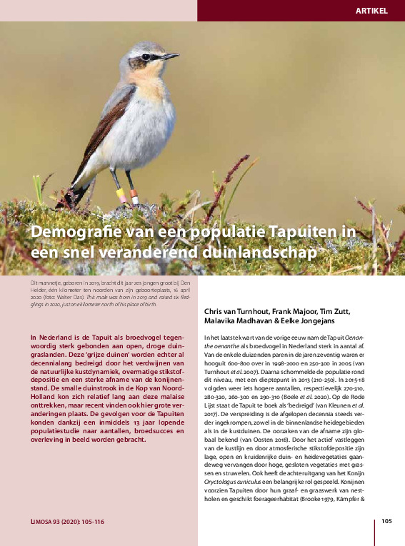 Omslag Demografie van een populatie Tapuiten in een snel veranderend duinlandschap