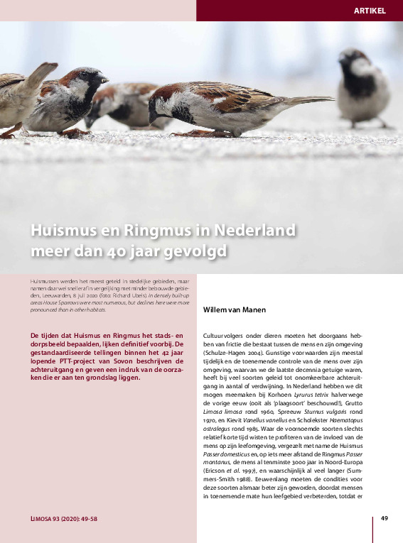 Omslag Huismus en Ringmus in Nederland meer dan 40 jaar gevolgd