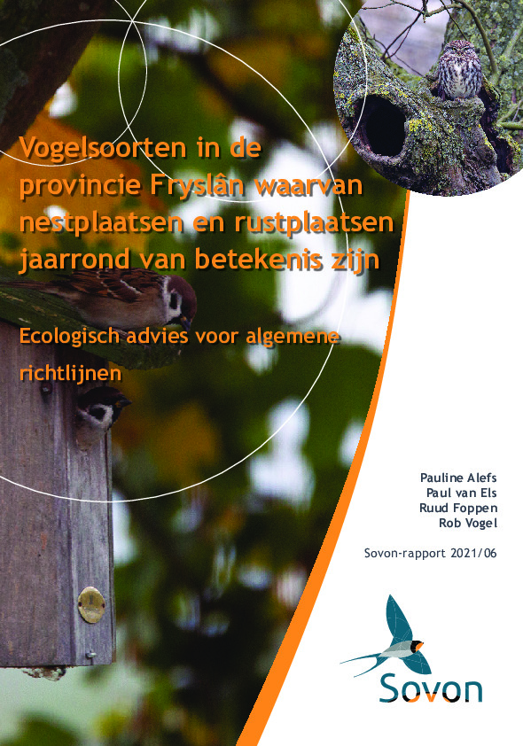 Omslag Vogelsoorten in de provincie Fryslân waarvan nestplaatsen en rustplaatsen jaarrond van betekenis zijn 
