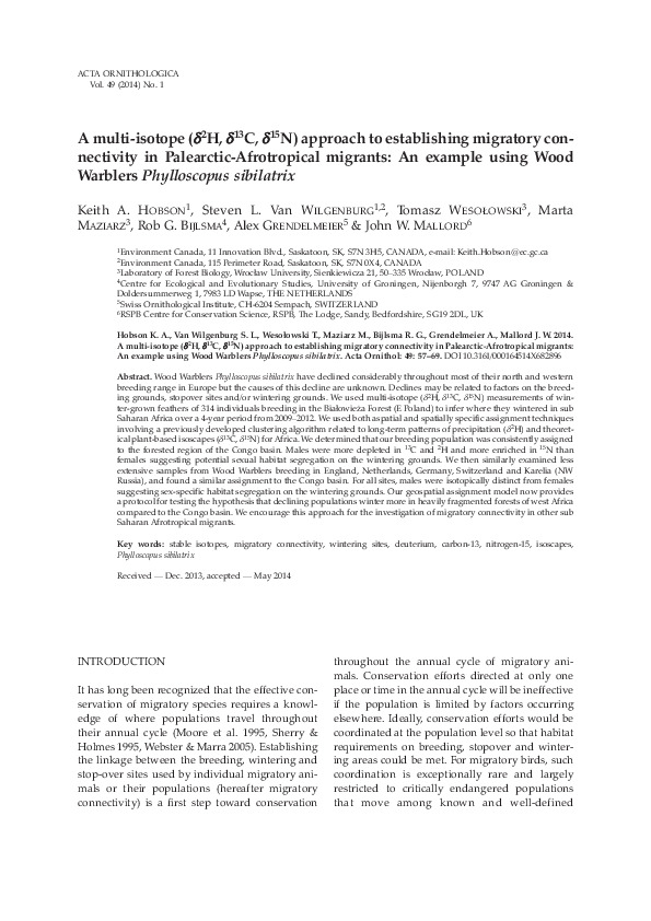 Omslag A multi isotope approach...Wood Warbler