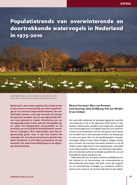 Omslag Populatietrends van overwinterende en doortrekkende watervogels in Nederland in 1975-2010