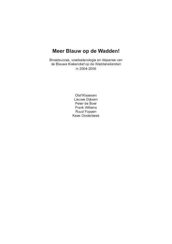 Omslag Broedsucces, voedselecologie en dispersie van de Blauwe Kiekendief op de Waddeneilanden in 2004-2006