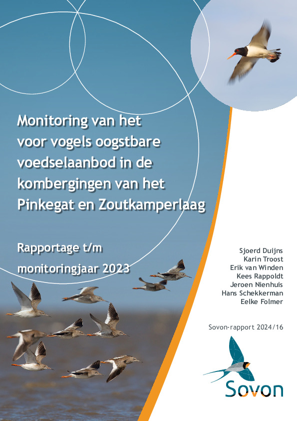 Omslag Monitoring van het voor vogels oogstbare voedselaanbod in de kombergingen van het Pinkegat en Zoutkamperlaag Rapportage t/m monitoringjaar 2023
