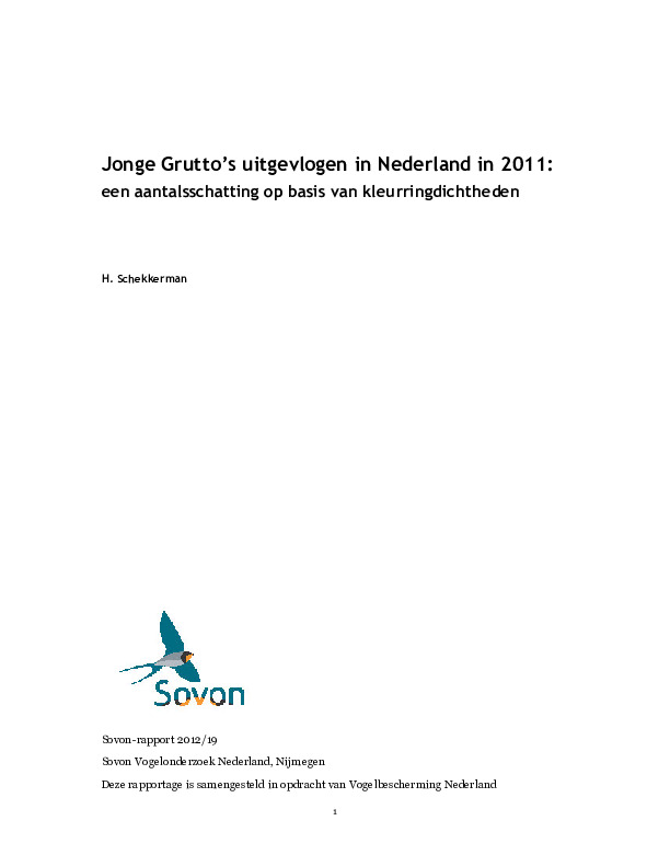 Omslag Jonge Grutto’s uitgevlogen in Nederland in 2011