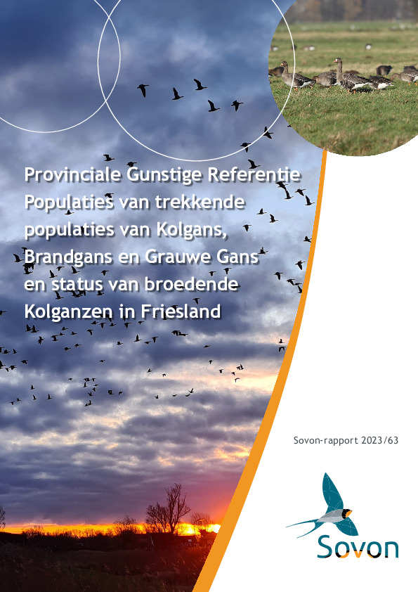 Omslag Provinciale Gunstige Referentie Populaties van trekkende populaties van Kolgans, Brandgans en Grauwe Gans en status van broedende Kolganzen in Friesland