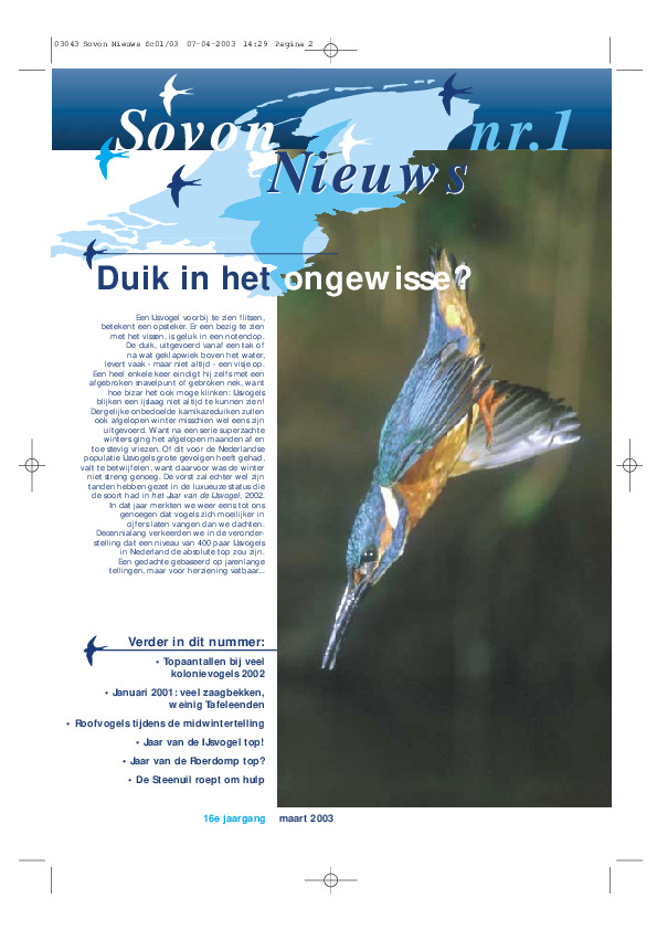 Omslag SOVON-nieuws 2003/1