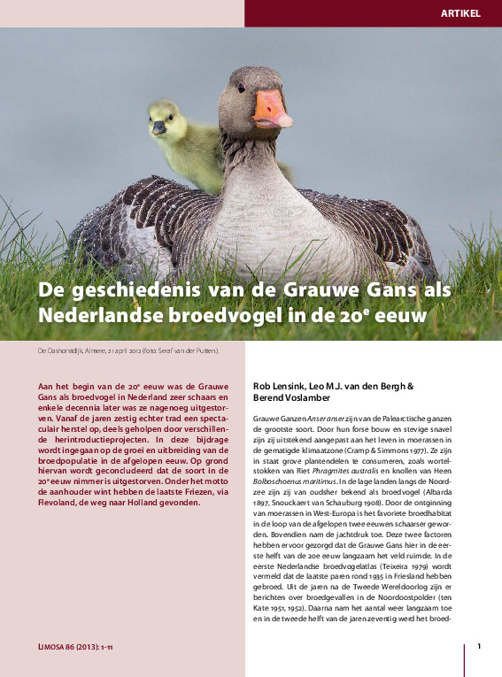 Omslag De geschiedenis van de Grauwe Gans als Nederlandse broedvogel in de 20e eeuw