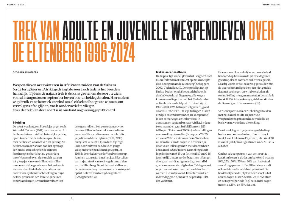 Omslag Trek van adulte en juveniele wespendieven over de Eltenberg 1996-2024