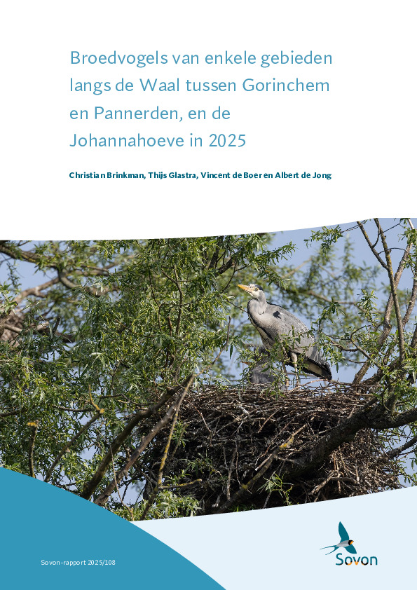 Omslag Broedvogels van enkele gebieden langs de Waal tussen Gorinchem en Pannerden, en de Johannahoeve in 2025