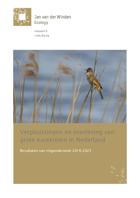 Omslag Verplaatsingen en overleving van  grote karekieten in Nederland, resultaten van ringonderzoek 2016-2025