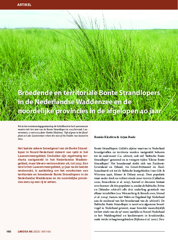 Omslag Broedende en territoriale Bonte Strandlopers in de Nederlandse Waddenzee en de noordelijke provincies in de afgelopen 40 jaar
