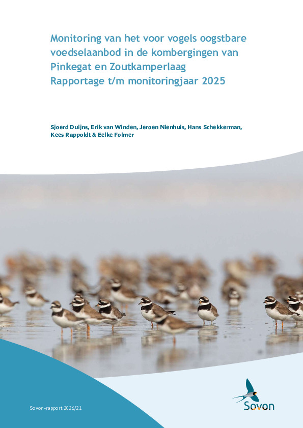 Omslag Monitoring van het voor vogels oogstbare  voedselaanbod in de kombergingen van  Pinkegat en Zoutkamperlaag  Rapportage t/m monitoringjaar 2025