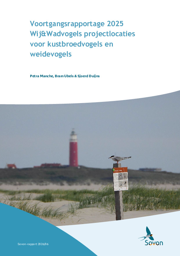 Omslag Voortgangsrapportage 2025  Wij&Wadvogels projectlocaties  voor kustbroedvogels en  weidevogels