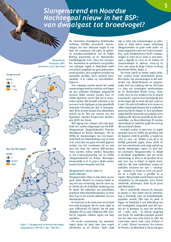 Omslag Slangenarend en Noordse Nachtegaal nieuw in het BSP: van dwaalgast tot broedvogel?