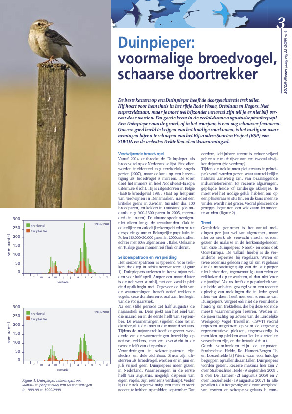 Omslag Duinpieper: voormalige broedvogel, schaarse doortrekker