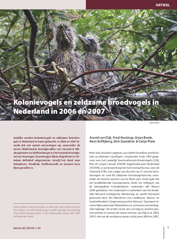 Omslag Kolonievogels en zeldzame broedvogels in Nederland in 2006 en 2007