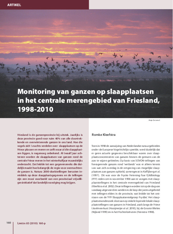 Omslag Monitoring van ganzen op slaapplaatsen in het centrale merengebied van Friesland, 1998-2010