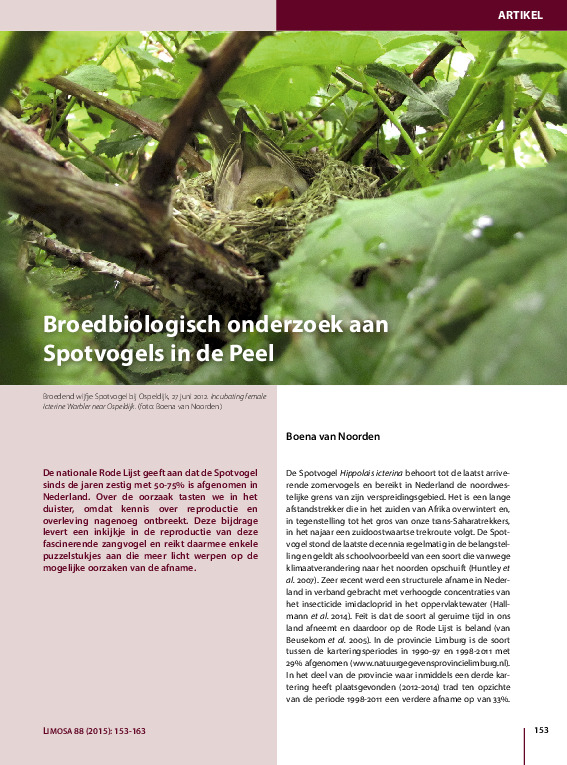 Omslag Broedbiologisch onderzoek aan Spotvogels in de Peel