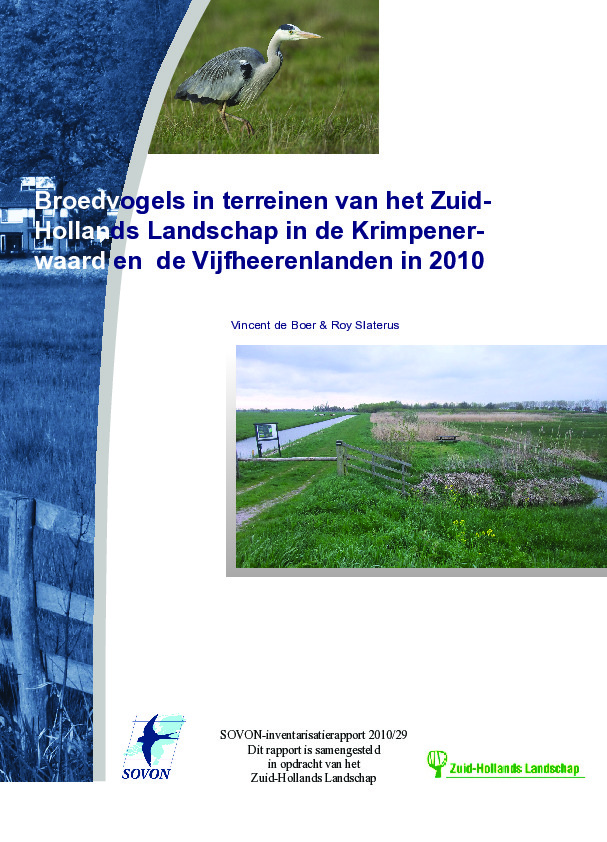 Omslag Broedvogels in terreinen van het Zuid-Hollands Landschap in de Krimpenerwaard en de Vijfheerenlanden in 2009