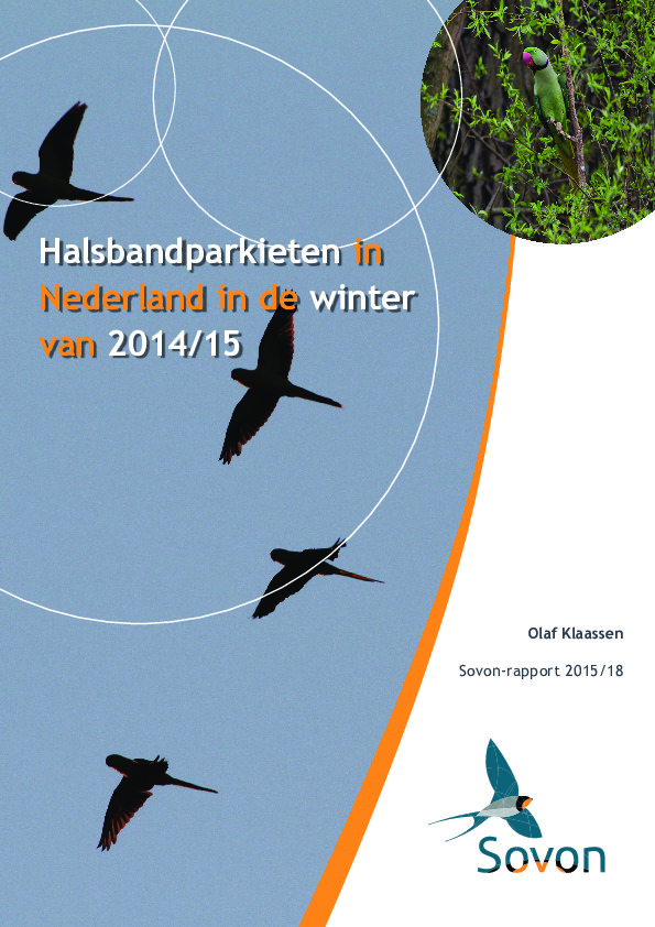 Omslag Halsbandparkieten in Nederland in de winter van 2014/15. Verslag van slaapplaatstellingen.