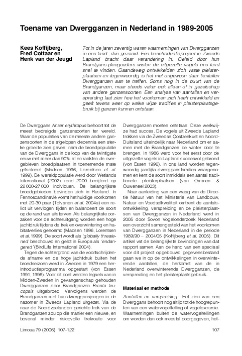 Omslag Toename van Dwergganzen in Nederland in 1989-2005