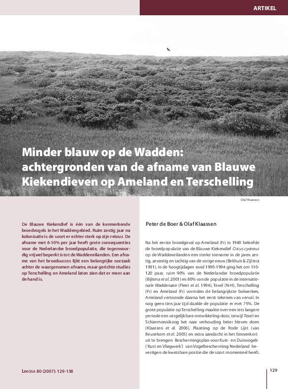 Omslag Minder blauw op de Wadden: achtergronden van de afname van Blauwe Kiekendief op Ameland en Terschelling