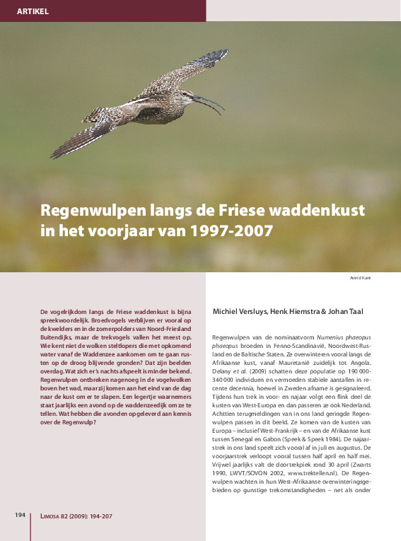 Omslag Regenwulpen langs de Friese waddenkust in het voorjaar van 1997-2003