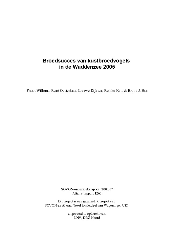 Omslag Broedsucces van kustbroedvogels in de Waddenzee 2005