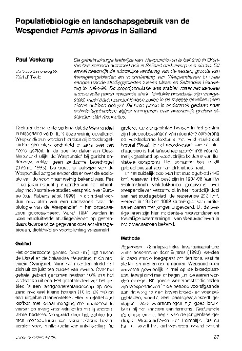 Omslag Populatiebiologie en landschapsgebruik van Wespendief in Salland