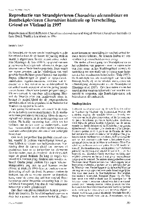 Omslag Reproductie van Strandplevier en Bontbekplevier op Terschelling, Griend en Vlieland in 1997
