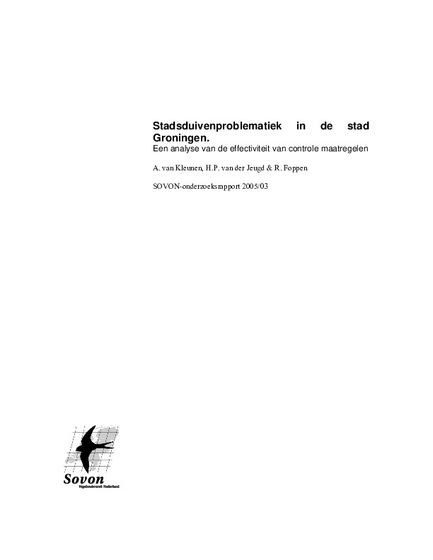 Omslag Stadsduivenproblematiek in de stad Groningen; Een analyse van de effectiviteit van controle maatregelen