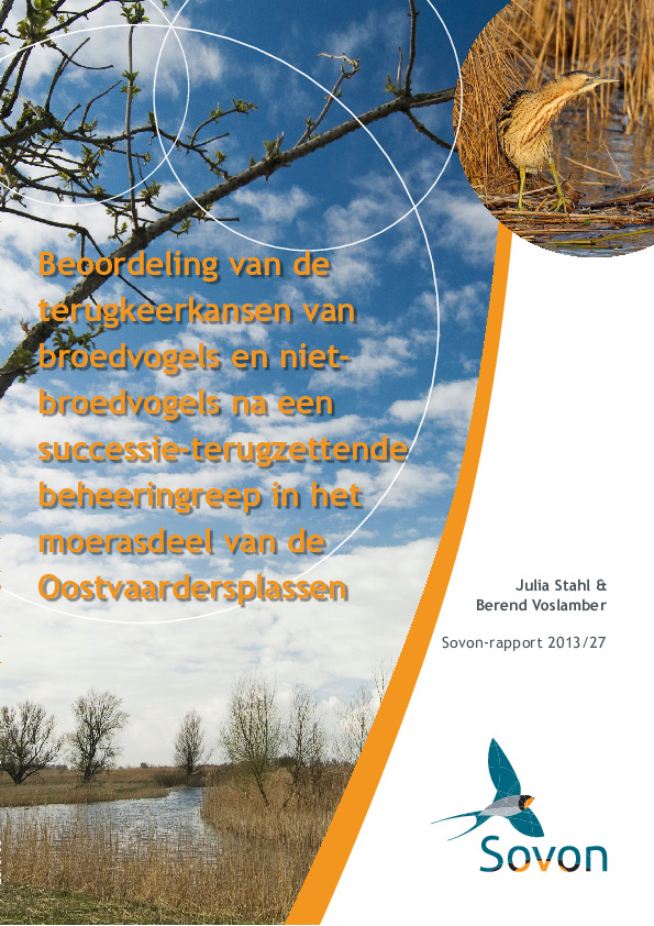 Omslag Beoordeling van de terugkeerkansen van broedvogels en niet-broedvogels na een successie-terugzettende beheeringreep in het moerasdeel van de Oostvaardersplassen