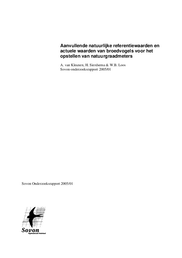 Omslag Aanvullende natuurlijke referentiewaarden en actuele waarden van broedvogels voor het opstellen van natuurgraadmeters