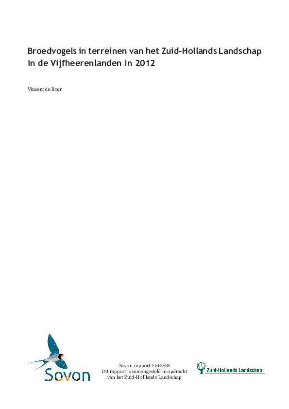 Omslag Broedvogels in terreinen van het Zuid-Hollands Landschap in de Vijfheerenlanden in 2012