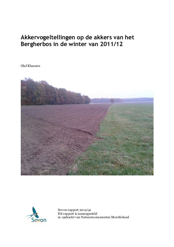 Omslag Akkervogeltellingen op de akkers van het Bergherbos in de winter van 2011/12