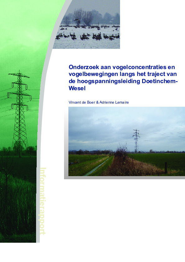 Omslag Onderzoek aan vogelconcentraties en vogelbewegingen langs het traject van de hoogspanningsleiding Doetinchem-Wesel; Resultaten Nederlandse deel