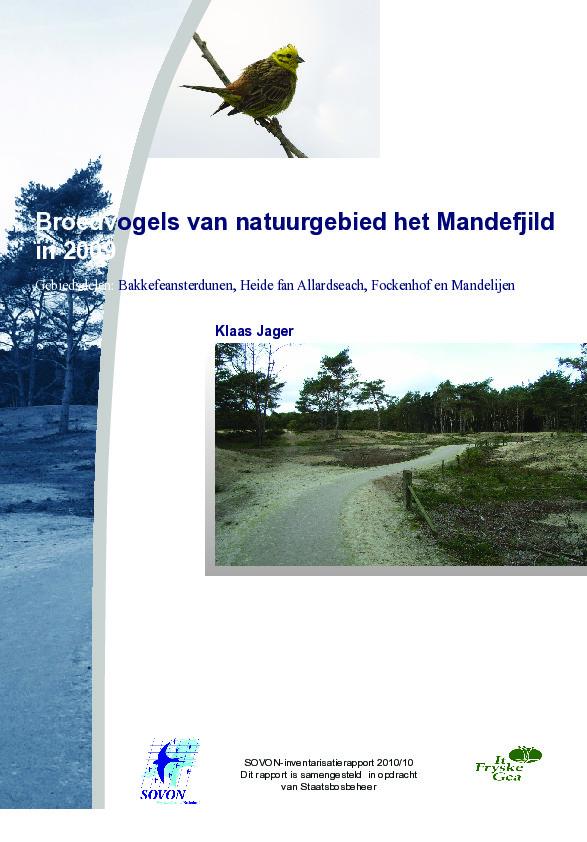 Omslag Broedvogels van natuurgebied het Mandefjild in 2009